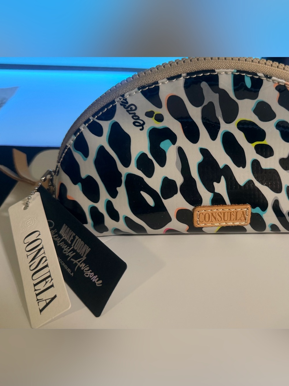 Consuela Multicolor Neon Leopard Half-Moon Cosmetic Bag - Picture 3 of 8